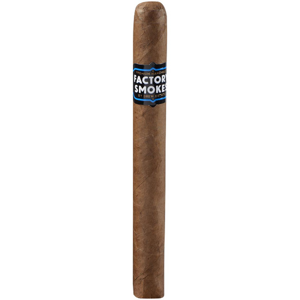 Factory Smokes Cigars Sungrown Churchill 25 Ct. Bundle, close-up of a single cigars with a dark label wrapped around it.
