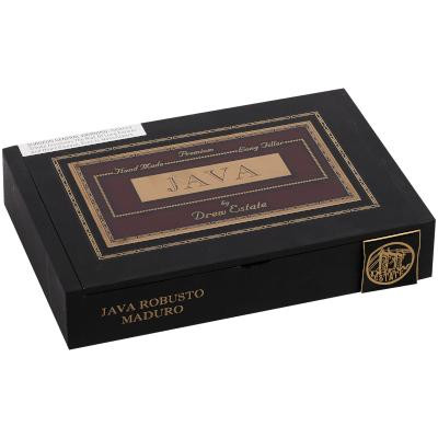 Drew Estate Java Cigars By Drew Estate Maduro Robusto 24 Ct. Box, black and gold packaging with Java branding on the top.