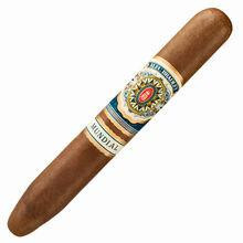Alec Bradley Cigars Mundial PL#6 10Ct. Box, cigar with a light brown wrapper and colorful band.