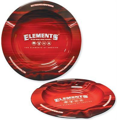 Elements Metal Ashtray Red, round metal ashtray with a red finish and printed branding, designed for smoking accessories.