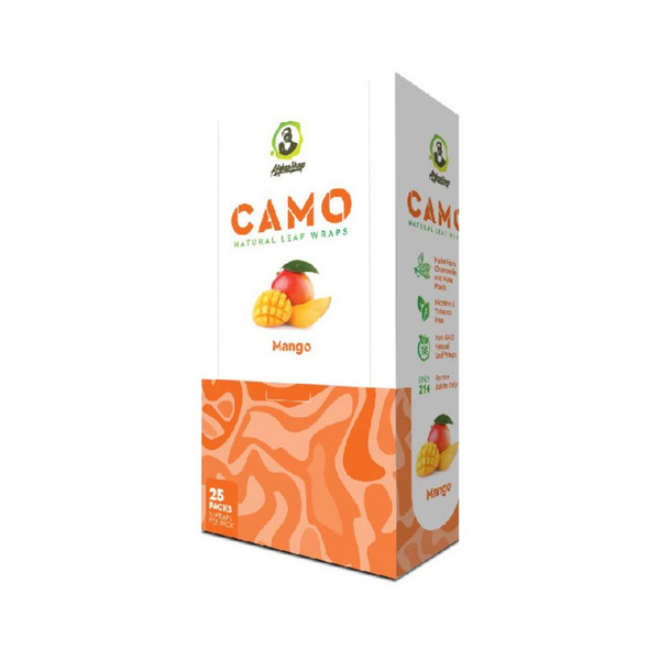 CAMO Natural Leaf Wraps Mango, product packaging showing mango flavor, with an image of fresh mango and mango pieces on the front