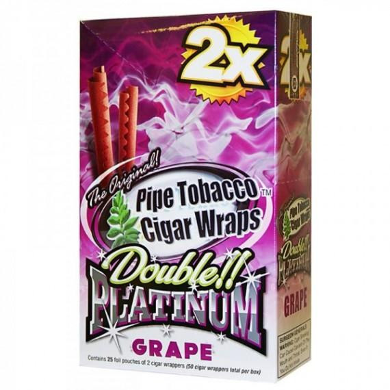 National Almond Honey Double Platinum Blunt Wraps Grape, box containing grape flavored blunt wraps with vibrant purple and pink design, featuring the '2X' label and a graphic of grape swirls.