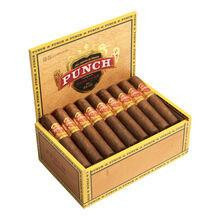 Punch Gran Puro Santa Rita Rothschild Cigars 25Ct. Box, unopened box of cigars with yellow and red design, showcasing neatly arranged cigars inside