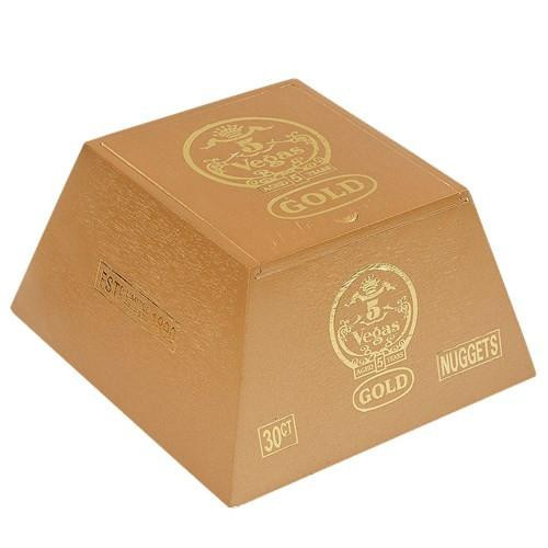 5 Vegas Gold Nuggets Cigars 30Ct. Box, a gold-colored rectangular box with 5 Vegas Gold Nuggets branding and logo.
