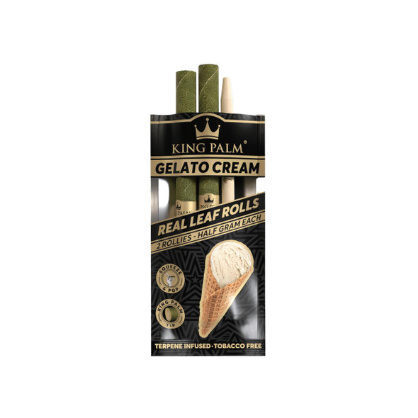 King Palm Wraps King Palm Rollies Rolls Gelato Cream 20/2Pk, product packaging with leaf rolls and gelato ice cream cone image.