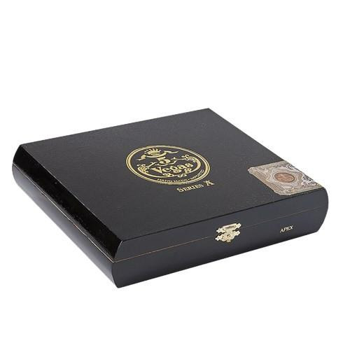 5 Vegas Series 'A' Apex Cigars 20Ct. Box, black elegant cigar box with gold emblem and secure latch.