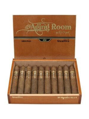Altadis Aging Room Quattro Original Maestro Cigars 20Ct. Box, open box showing 20 cigars with brown wrappers inside a branded box.