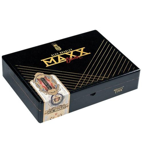 Alec Bradley Maxx Black The Fixx Cigars 15Ct. Box, black packaging with gold lettering and design, featuring the Alec Bradley logo and a decorative seal.