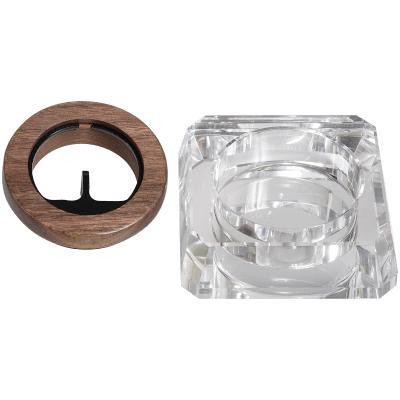 Marley Natural Crystal And Black Walnut Wood Ashtray, clear acrylic ashtray with black walnut wood base.