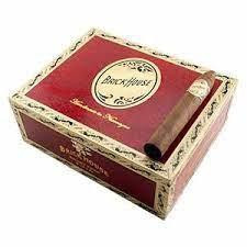 Brick House Short Torpedo Cigars 25Ct. Box, open cigar box with red and gold branding and a single unlit torpedo-shaped cigar inside