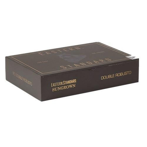 Caldwell Eastern Standard Habano Double Robusto Cigars 20Ct. Box, black rectangular cigar box with gold and white lettering and logo design.