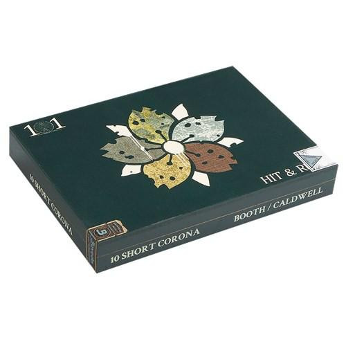 Caldwell Hit and Run Part Deux Short Corona Cigars 10Ct. Box, green packaging with a leaf design and gold accents.