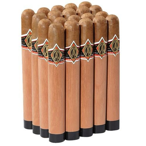 CAO Black Frontier Cigars Pack of 20, a box of individually wrapped cigars with light brown wrappers and black tips, featuring the CAO logo band.