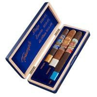 E.P. Carrillo Cigars E.P. Carrillo Trilogy Cigars Sampler 3-Count Box, neatly arranged in a wooden box with a blue interior and branding label.