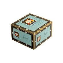 Tatiana Robusto Rum Cigars 25Ct. Box, a decorative blue and gold packaging box with an image of a cigar and rum glass on the lid.