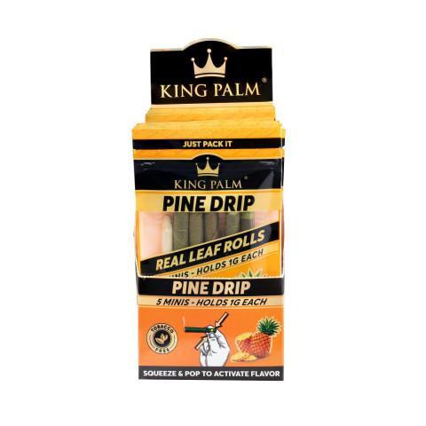 King Palm Mini Rolls 15/5PK Pine Drip, packaging with multiple mini leaf rolls and pineapple flavor images.