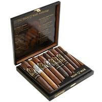 Man O' War Anthology Cigars Sampler 9 Ct. Box, open box displaying nine cigars with detailed wooden finish and branding