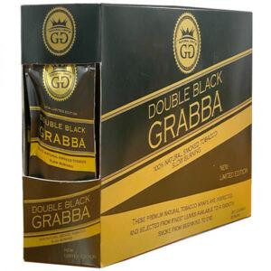 Grabba Leaf Tobacco GG Double Black Grabba Leaf 25Ct, product packaging showing a dark green and gold box with the Grabba logo and description.
