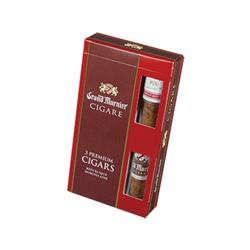 CAO Grand Marnier Cigar Sampler 3ct, image of red and gold box containing three cigars with Grand Marnier branding.