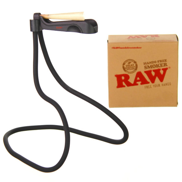 RAW Hands Free Smoker, portable black handheld smoker with a wooden handle and flexible tube for indoor and outdoor smoking.