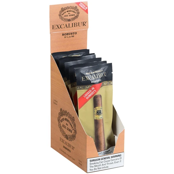 Punch Hoyo De Monterrey Excalibur Cigars Freshness Pack, featuring individually wrapped cigars in a cardboard display box with the brand's logo and product information.