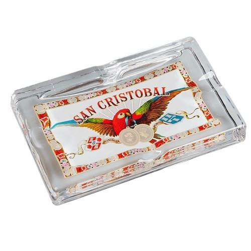 San Cristobal Cigars, clear plastic case with colorful parrots and decorative elements on the label.