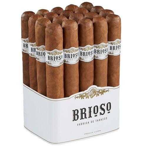 General Cigar Brioso Natural Cigars 20Ct. Box, a display of 20 medium-sized brown cigars with white and gold bands in a white cardboard box.