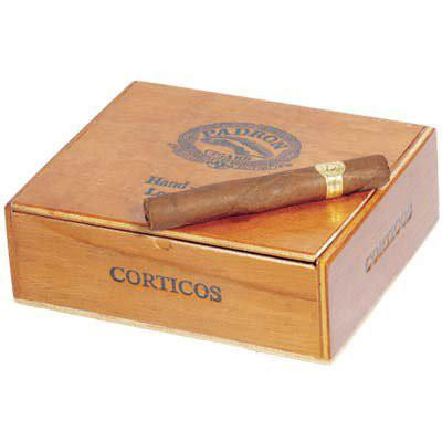 Padron Series Corticos Natural Cigars 30Ct. Box, wooden cigar box with a cigar resting on top.