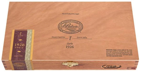 Padron 1926 Series No.9 Maduro Cigars 24Ct. Box, wooden cigar box with gold latch and decorative band, featuring Padron logo and branding.
