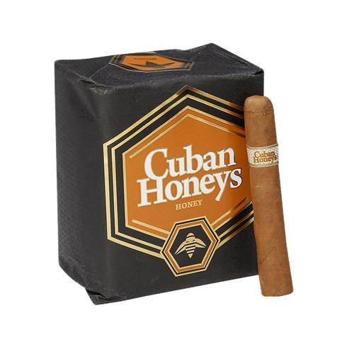 Cuban Honeys Honey Cigars 24Ct. Box, black packaging with gold and orange label, single honey cigar with band.
