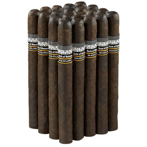 Cuban Rounds Maduro Chuchill Cigars 20ct pack, premium dark Maduro cigars with labeled bands, neatly arranged in a group.