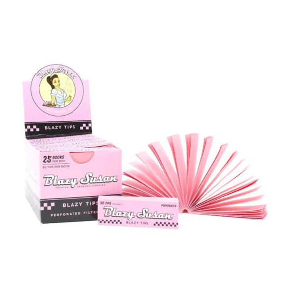 Blazy Susan Pink Blazy Filter Tips 25Ct, pink-perforated filter tips fan display with packaging