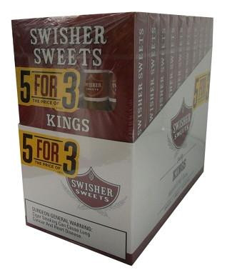 Swisher International Swisher Sweets King Cigars 5FOR3 Pack, a cardboard box containing packs of cigars with brown and yellow packaging branding.