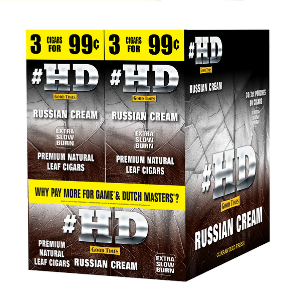 Good Times #HD Cigarillos Russian Cream 30 Packs of 3