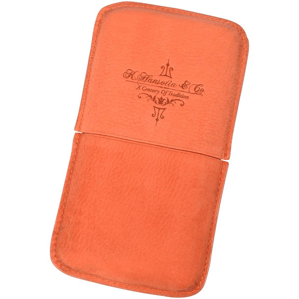 Gurkha Cigars Leather Case Holds 3, stylish orange leather cigar case with embossed logo design for carrying three cigars.