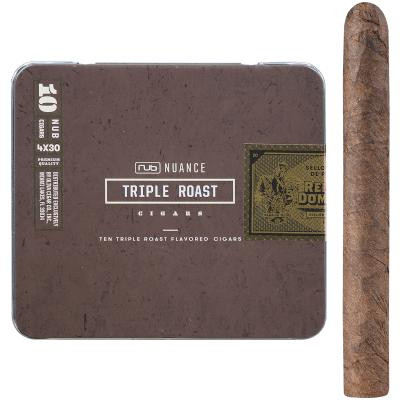 Nub Nuance Triple Roast Cigars 5/10 Tins 4.00X30, product packaging with a single cigar next to the tin