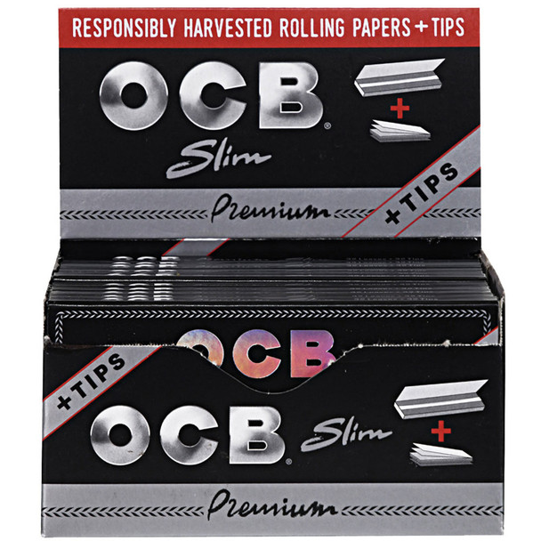 OCB Premium Rolling Papers Slim Plus Tips 24 Packs