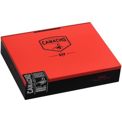 Camacho Corojo Bxp Cigar Toro 20 Ct. Box, red rectangular packaging with black text and logo, designed for premium cigars.
