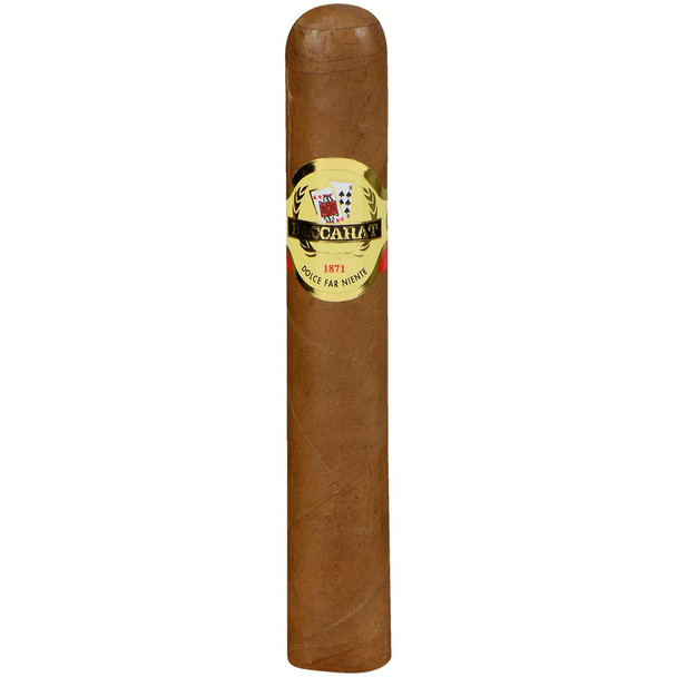 Baccarat Cigars Rothschild Natural 25ct Box, a single cigar with a brown natural wrapper and a gold and black band with the Baccarat logo.
