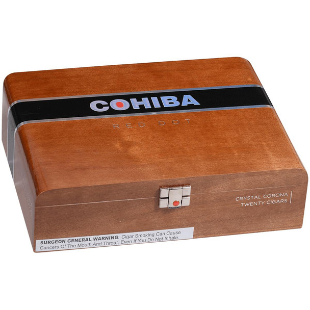Cohiba Cigars Corona Crystal 20 Ct. Box, a wooden cigar box with a black band featuring the COHIBA logo and silver accents, designed for storing and displaying cigars.