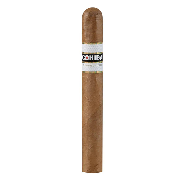 Cohiba Cigars Connecticut Toro 20 Ct. Box 6.50x52, image of a single cigar with a white and gold band around the middle.