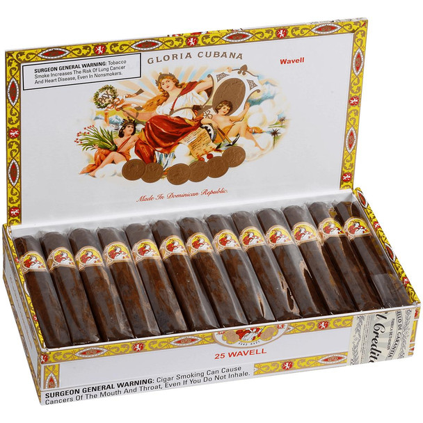 La Gloria Cubana Cigars Wavell Natural 25 Ct. Box, featuring 25 cigars in a decorative box with colorful artwork and branding.