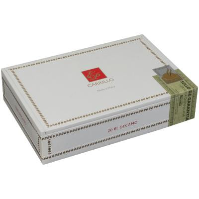 E.P Carrillo Cigars EP Carrillo Cigars El Decano 20 Ct. Box, white cigar box with red logo and a money bill on the side.