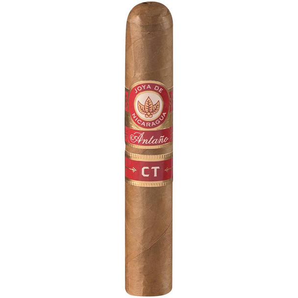 Joya De Nicaragua Cigars Antano Connecticut Robusto 20 Ct. Box 5.00x52, a single cigar with a light brown wrapper and a red and gold band featuring the brand logo and product name.