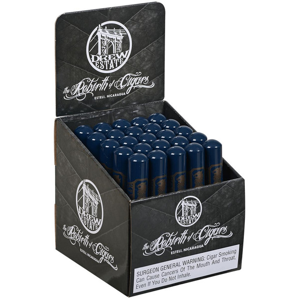 Undercrown Cigars Maduro Gran Toro Tubos 25 Ct. display, featuring a black box with the Drew Estate logo and 25 blue cigar tubes inside.