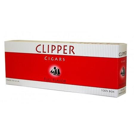 Global Tobacco Clipper Filtered Cigars Full Flavor, rectangular box with red and white design.