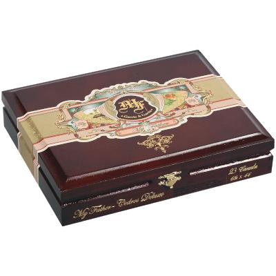 My Father Cigars Cedros Deluxe Cervantes 23 Ct. Box, a premium wooden cigar box with decorative label and gold accents