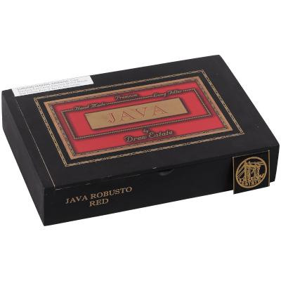 Drew Estate Java Cigars Red Robusto 24 Ct. Box, black packaging with red and gold accents and product labeling.