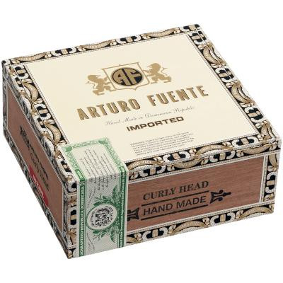 Arturo Fuente Cigars Curly Head Natural 40 Ct. Box, decorative box with gold and black details and a green seal on the side.