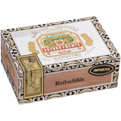 Arturo Fuente Cigars Rothchild Maduro 25 Ct. Box, decorative cigar box with intricate design and brand logo display.